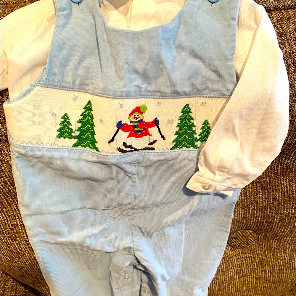 Overalls and shirt 2pc 18 mo Skiing snowman jumper